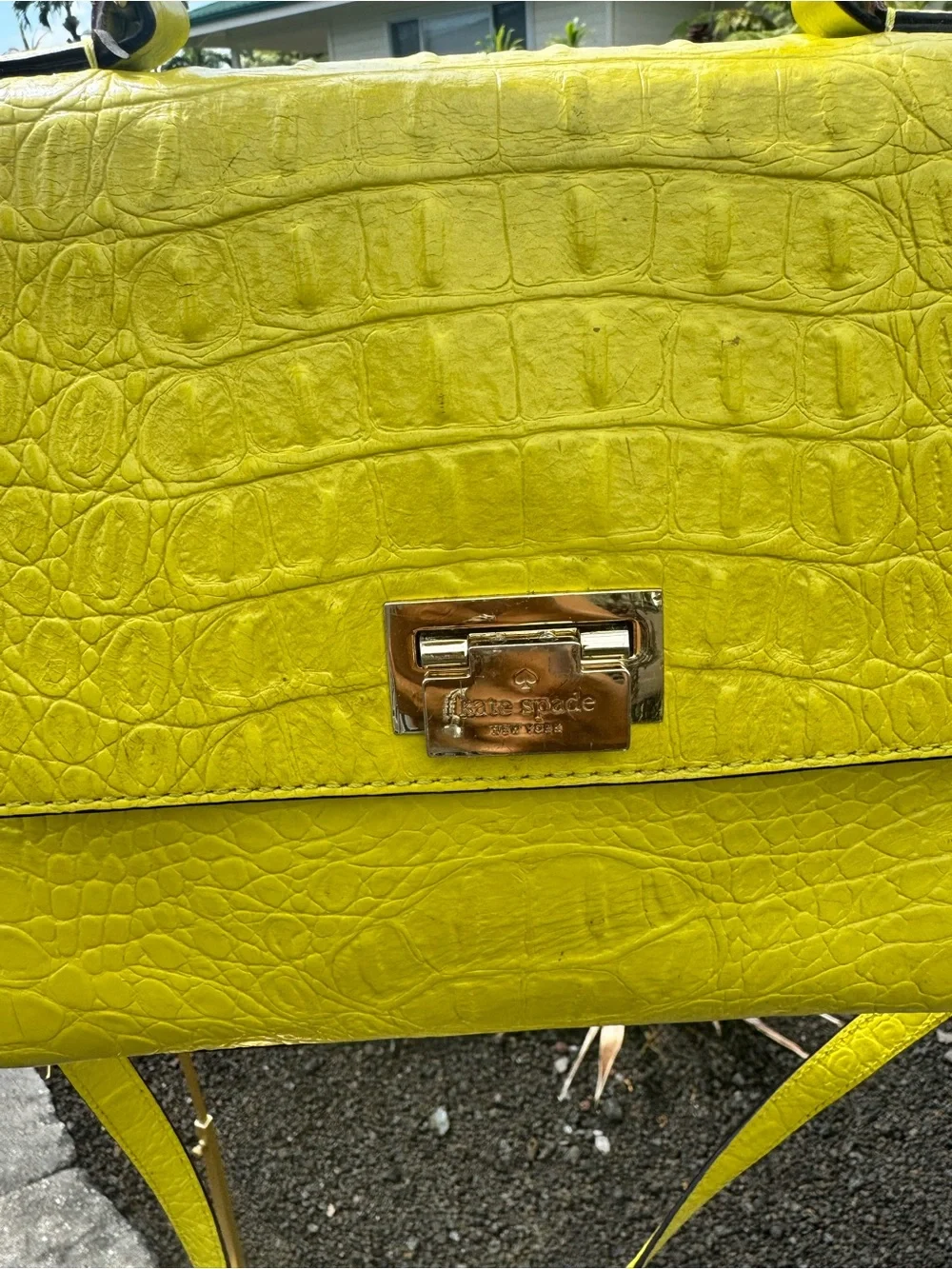 Kate Spade New York Yellow Croc Embossed Leather Satchel Crossbody Bag